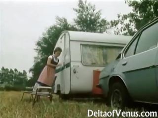 Retro German Porn - Hairy Pussy Brunette Fucking In Camper